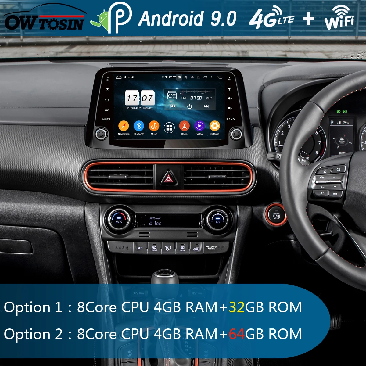 9 &quotIPS 8 Core 4 Гб RAM + 64 ROM Android 0 Автомобильный DVD радио GPS для Hyundai KONA 2017 2018 DSP CarPlay Parrot BT