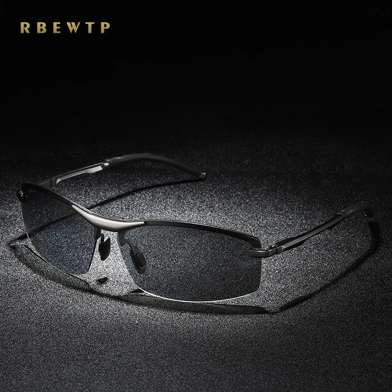 

RBEWTP Brand 2019 Photochromic Sunglasses Men Semi-Rimless Polarized Driving HD Lens Sun Glasses UV400 Frame Eyewear Gafas De So