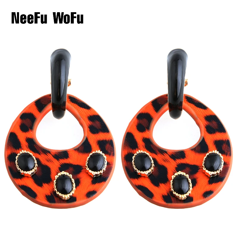 Женские кожаные серьги NeeFu WoFu длинные с тигром леопардовым принтом для