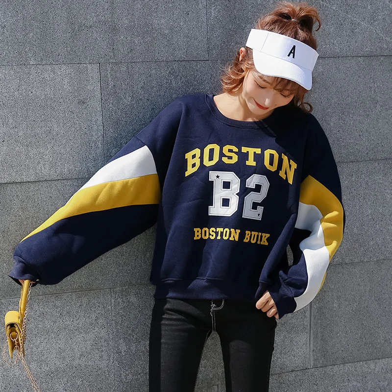 2019 New Sweatshirt Thickening Plus Velvet Female Korean Version of the Letter Set Head Print Oversize Lazy Coat | Женская одежда