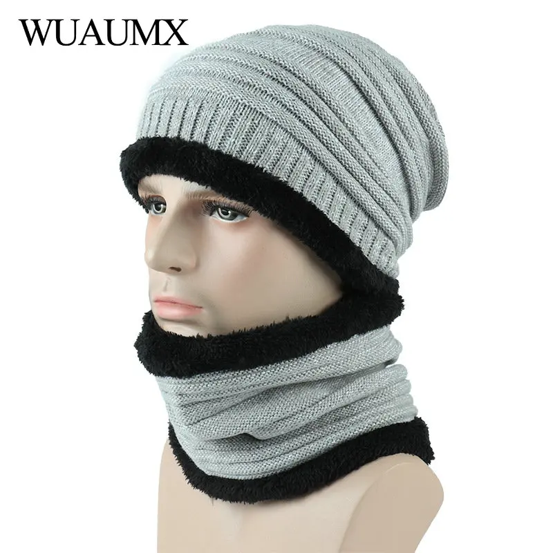 Зимняя шапка Wuaumx с подкладкой из искусственной кожи бархатной теплый шарф