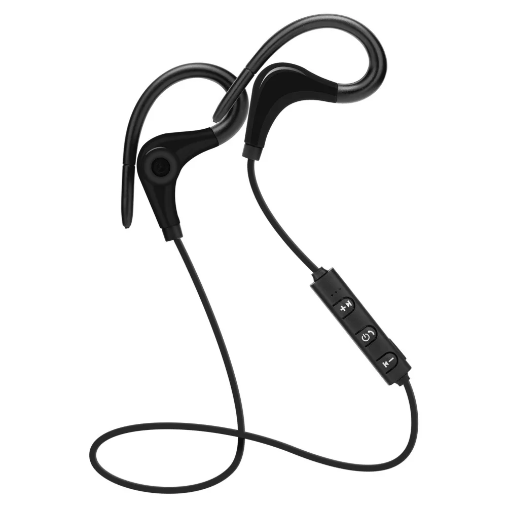 Черный Bass беспроводные наушники Bluetooth ушные крючки спортивные наушники для бега Xiaomi iPhone Samsung Android телефон гарнитура - Цвет: Черный