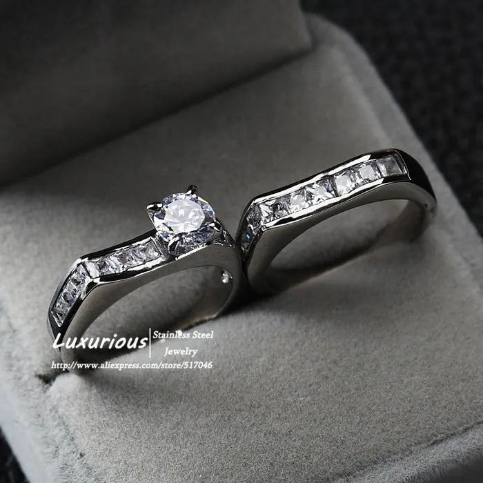 LUXUKISSKIDS 2 шт./компл. Свадебные кольца с цирконом 316L из нержавеющей стали