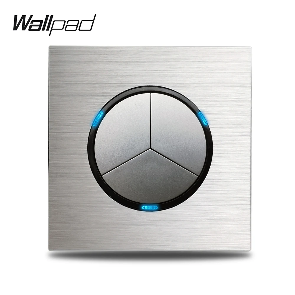 Тройной переключатель Wallpad L6 серый 3 х клавишный двухсторонний серебристый