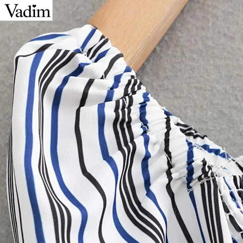 Женский короткий топ Vadim уличная блузка в полоску с эластичным рукавом фонариком