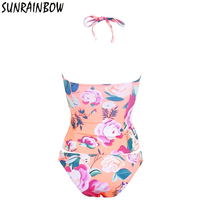 SUNRAINBOW 2019 New Printed Floral Swimsuit Women Swimwear Two Pieces Bikini Summer Halter Top Vintage Tankini Bathing Suit Swim |