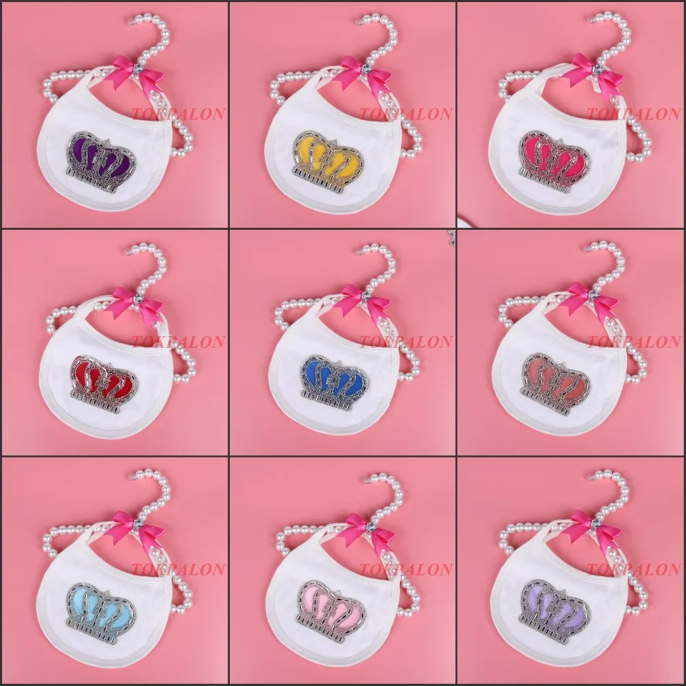 baby bibs burp cloths with rhinestone crown white color 100% cotton babador saliva towel | Детская одежда и обувь