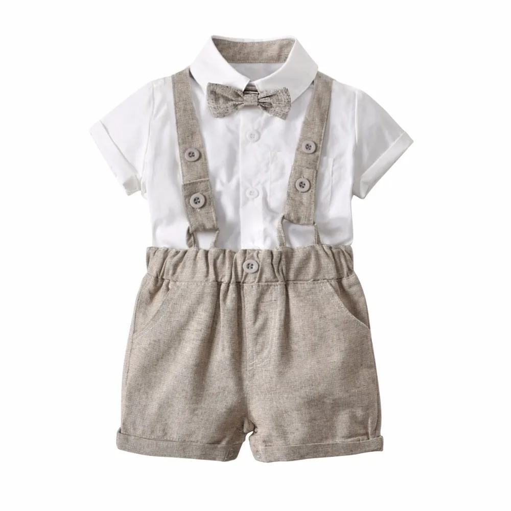 2pcs Toddler Kids Baby Boy Gentleman Outfit Formal Clothes Party Overalls Bow T-shirt Top Romper+White Bib Shorts Cotton Set |