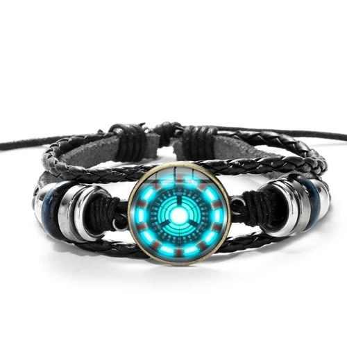 Style 16 SONGDA Marvel, Железный человек, Тони Старк, кожаный браслет, Мстители, Железный человек, дуга, реактор, 3D Рисунок, стеклянная подвеска с драгоценным камнем, браслет, браслеты - Окраска металла: Style 16