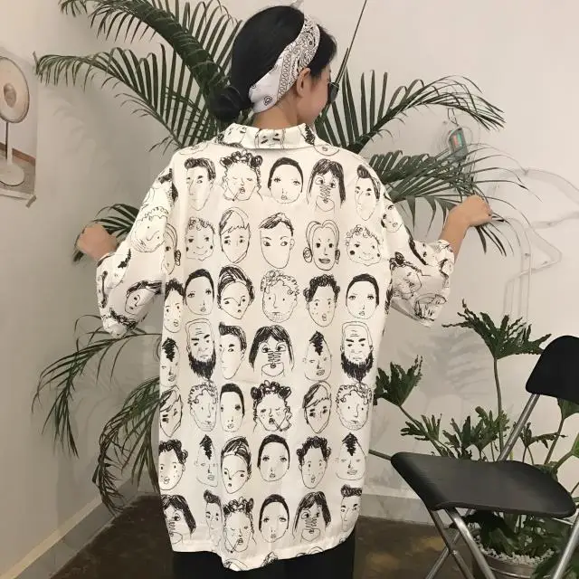 Модные Персонажи печати Свободная блузка повседневное однобортный Modis Blusa 2019