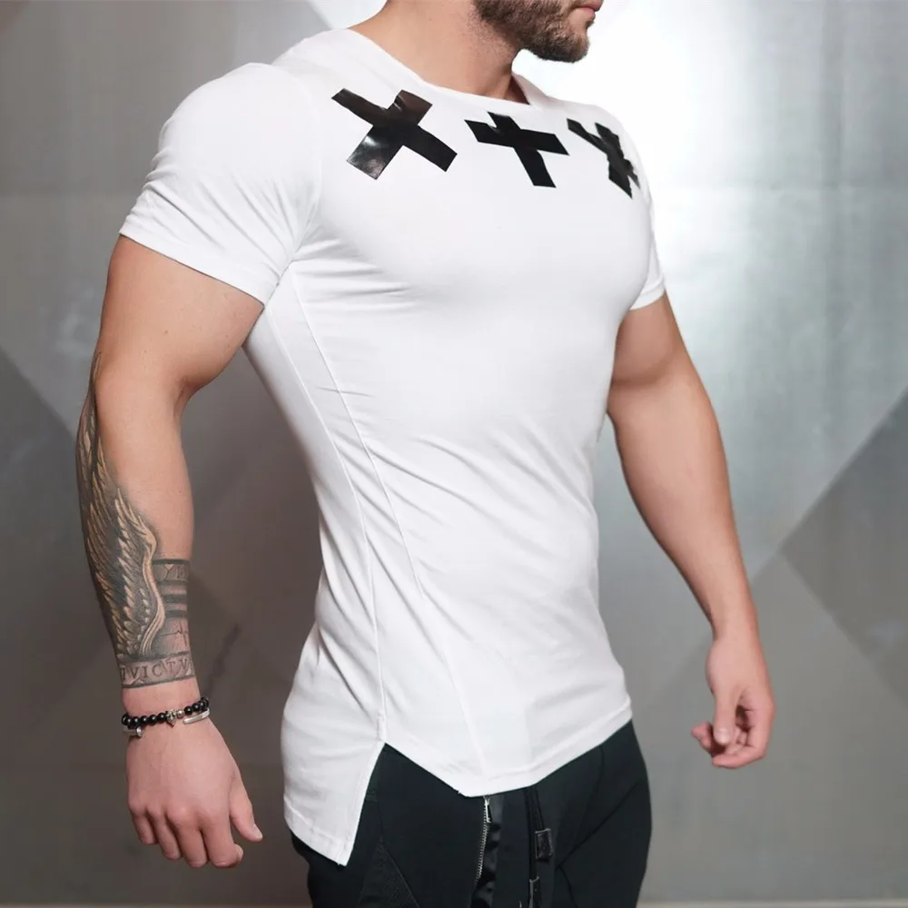Модные Для мужчин летние тонкий Slim Fit Badybuild тренажерных залов хлопок Повседневное