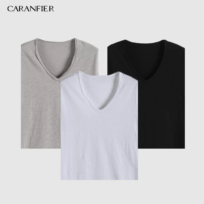 CARANFIER 2 шт. 3 4 футболка летняя новая мужская с коротким рукавом Лоскутная