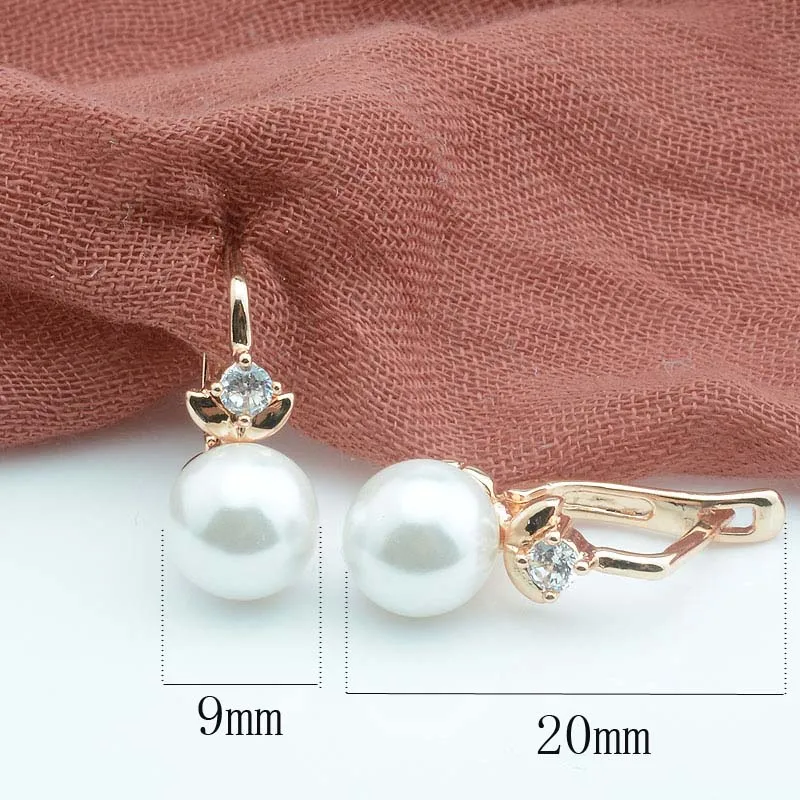 FJ Для женщин 585 розовое золото Цвет Имитация круглый жемчужные цветы серьги-подвески с цирконом вечерние украшения