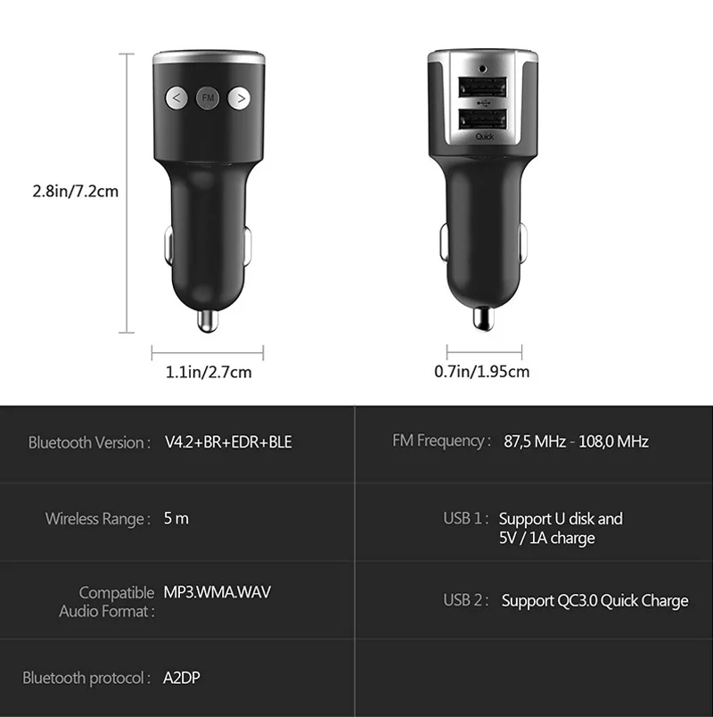 Jilang автомобильный Bluetooth fm-передатчик беспроводной радио адаптер музыкальный MP3 плеер Автомобильный комплект Hands Free Звонки с QC3.0 двойной USB зарядкой