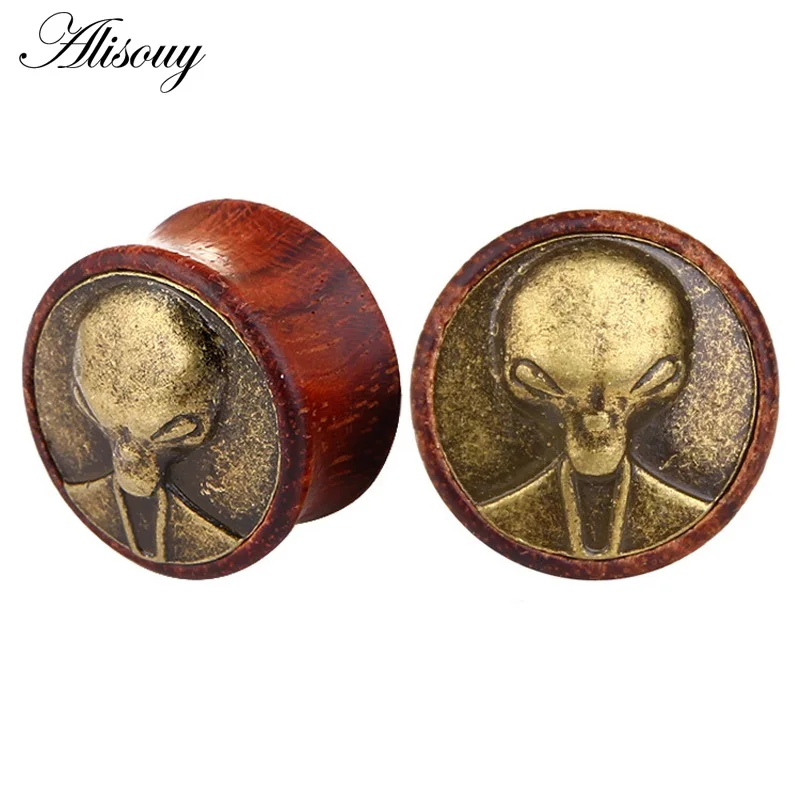 Alien Alisouy 1 шт. новые бамбуковые деревянные беруши Измерительные серьги для женщин и мужчин телесный туннельный расширитель пирсинг ювелирные изделия - Окраска металла: Alien