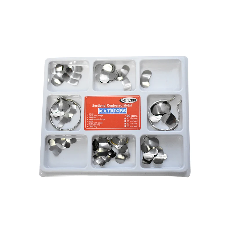 

100PCS/Set Care Teeth Dental Product Full Kit Matrix Sectional Contoured Metal Matrices No.1.398+2 Rings Dental Orthodontic Tool