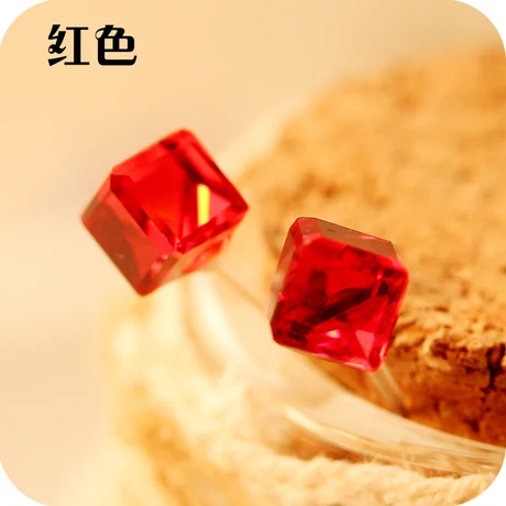red OMH 12 пар Скидка 60% =$0,23/пара EH29 модное украшение с кристаллами квадратные кубические серьги-гвоздики 2 г - Окраска металла: red