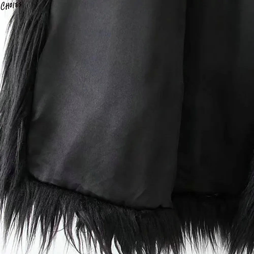 Черное пушистое длинное пальто с искусственным мехом зима 2017 новинка v-образный