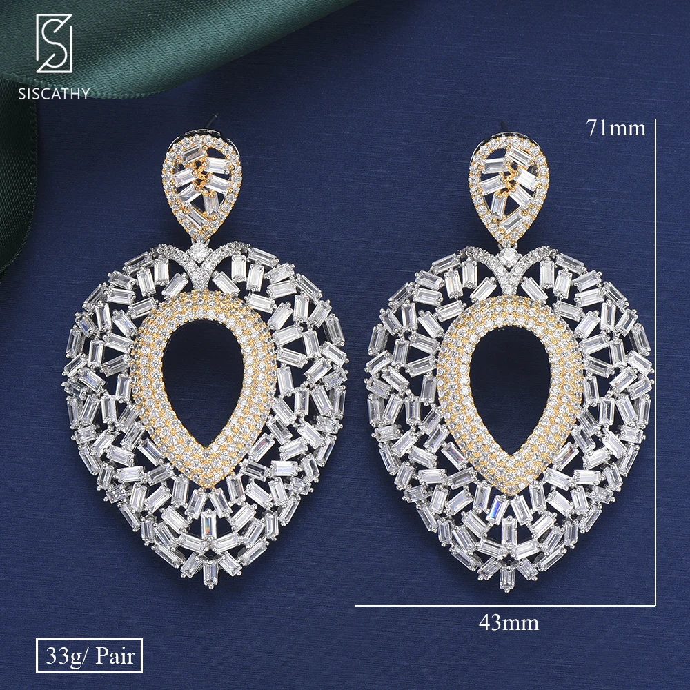 

Siscathy 71 mm Luxury Big Heart Drop Earrings For Bride Heart Shape Hollow Cubic Zirconia Inlaid Drop Earrings boucle d'oreille