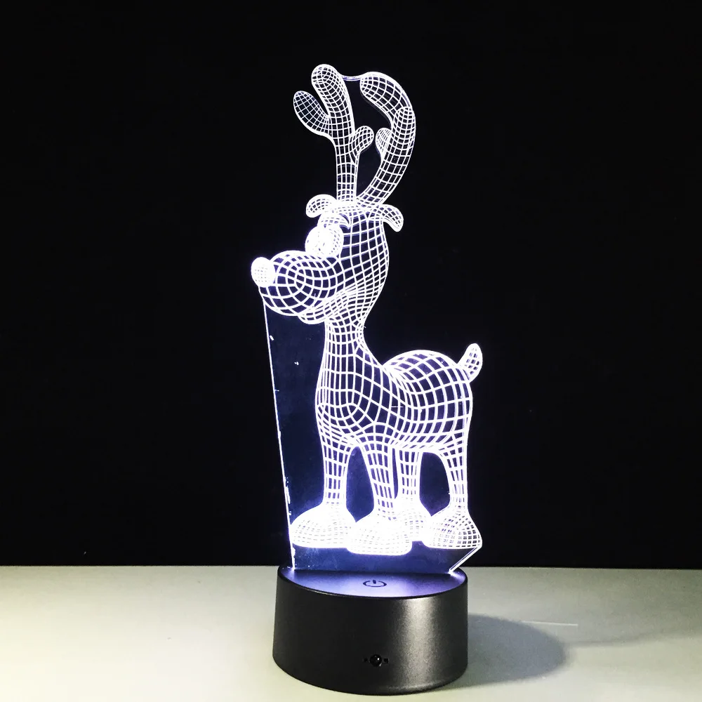 Deer Reindeer RGB LED Night Acrylic Light Christmas Decoration Lamp Projector Party 7 Colors Lights Kids Gift Drop Ship | Лампы и
