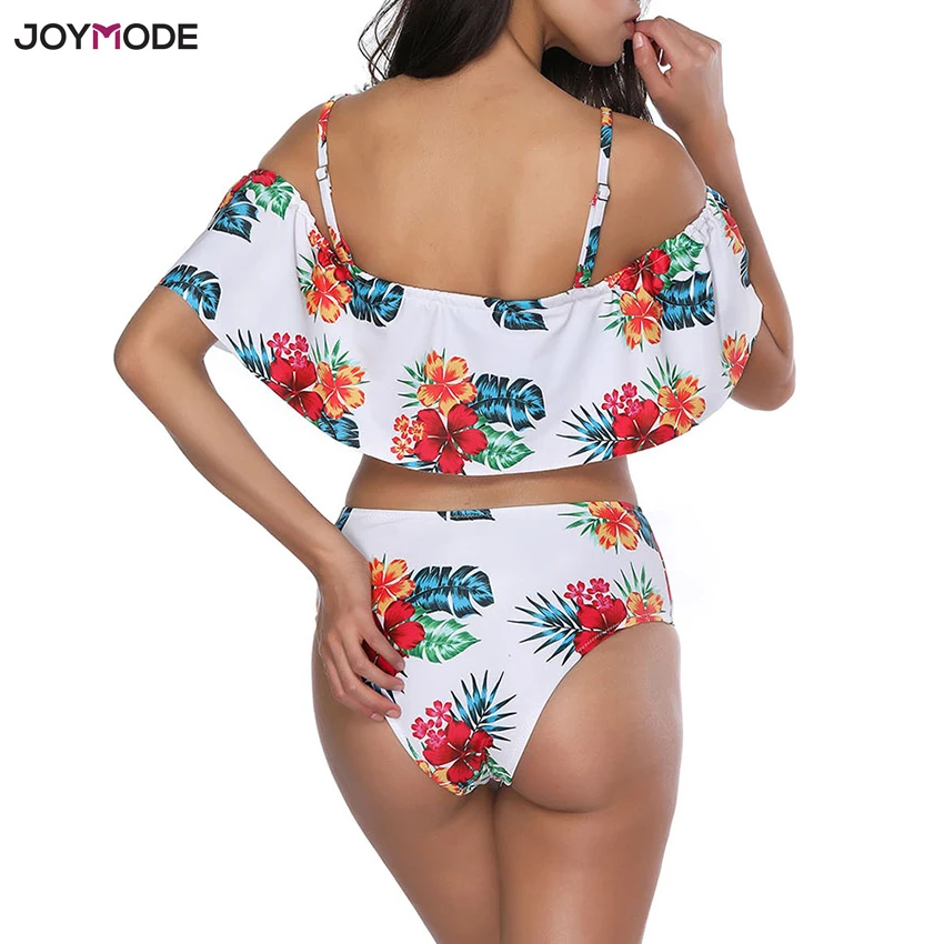 JOYMODE с открытыми плечами Купальник из двух частей с воланами Купальник для женщин с оборками пляжное бикини с высокой талией Mujer Cintura Alta Biquini