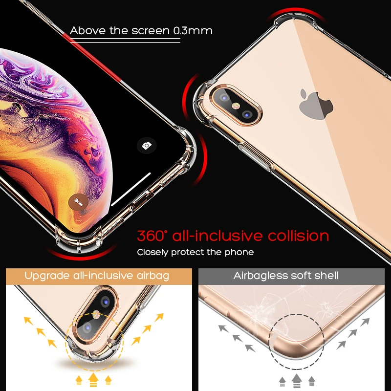 Роскошный противоударный силиконовый чехол-бампер для iPhone X XS XR Max 8 7 Plus 6 6S 5 5S
