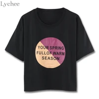 lychee summer women t shirt colorful patchwork letter print short sleeve causal loose t shirt tee top female