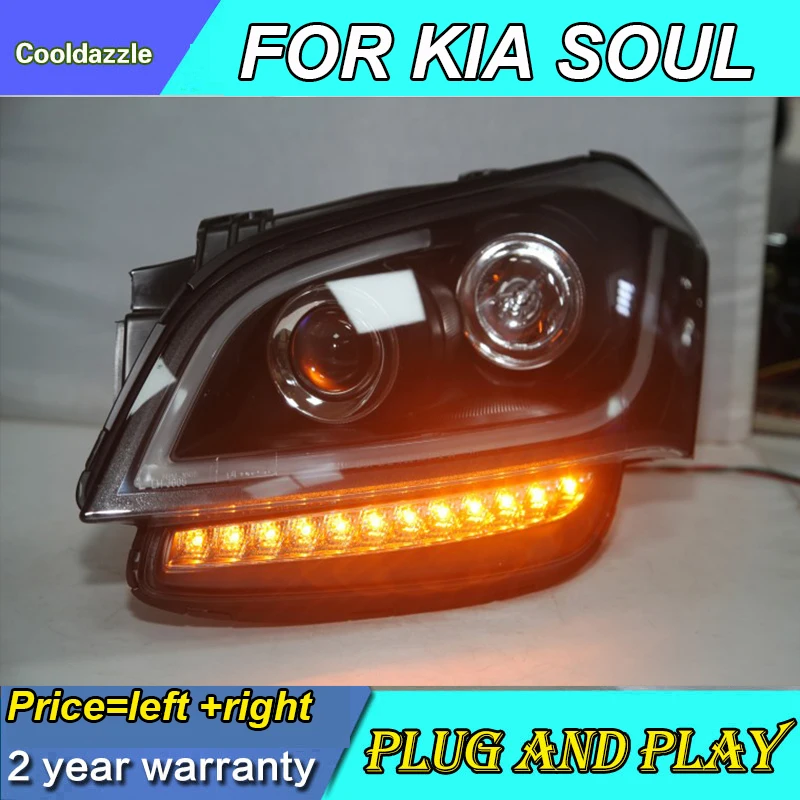 Светодиодные фары ангельские глазки для Kia Soul 2008 2009 2010 2011 года передние с ДХО