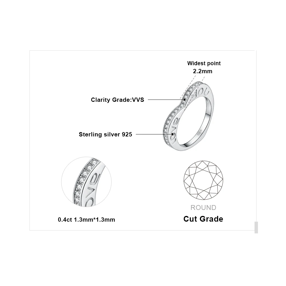 JewelryPalace люблю тебя набор канала круглый, кубический цирконий обручальное кольцо с сердцем 925 пробы серебро для годовщины помолвки подарок Вечерние