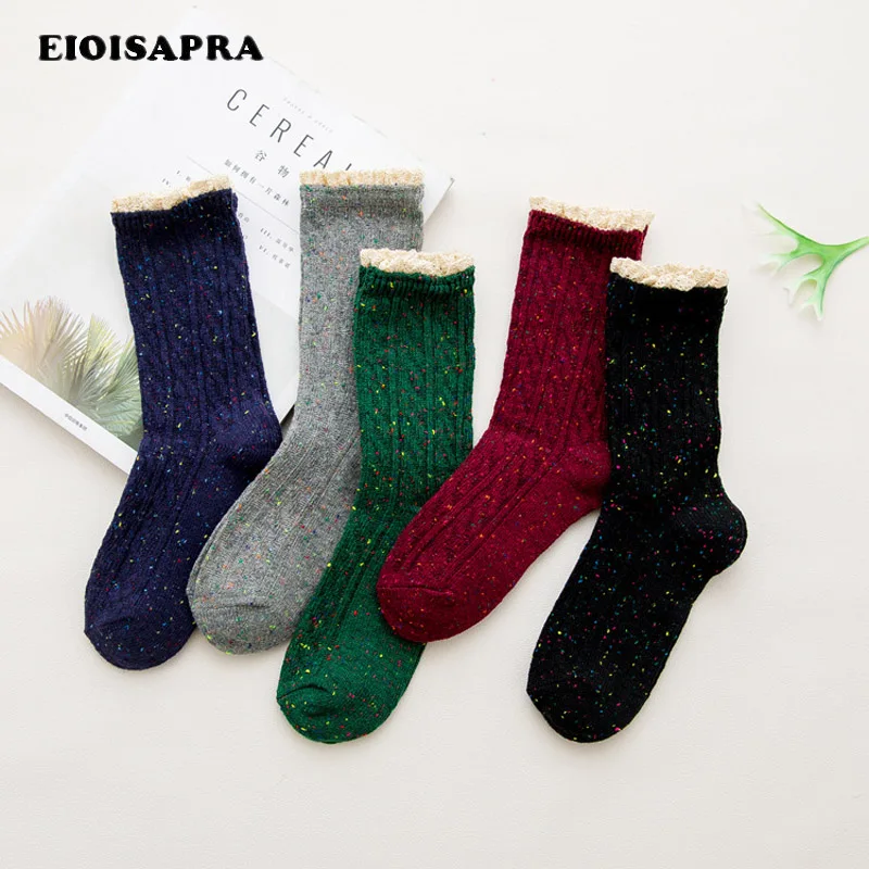 

[EIOISAPRA]Candy Color Yarn Lace Socks Women Korean Harajuku Warm Meias Cotton Cute Heap Heap Socks Reto Calcetines Mujer