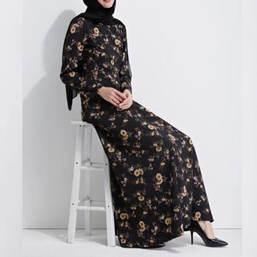2019 abaya Платье женское мусульманское платье с цветочным принтом кафтан Турция