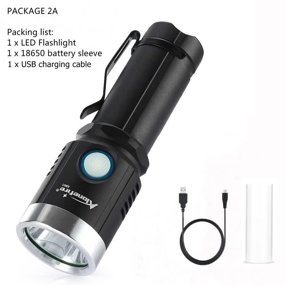 PACKAGE 2A AloneFire X901 L2 светодиодный фонарик 18650 Micro usb перезаряжаемый светодиодный фонарь ультра яркий ручной водостойкий фонарь - Испускаемый цвет: PACKAGE 2A