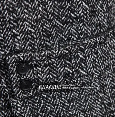 S 6XL! Пальто с подкладкой из шерсти и хлопка в елочку Мужская весенне осенняя