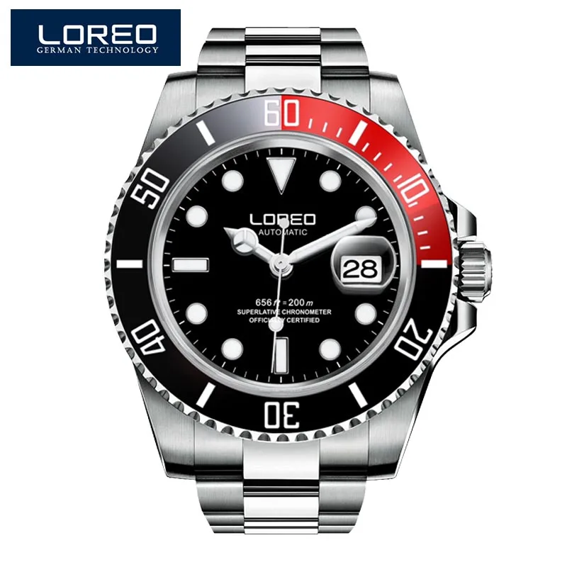 

Relogio Masculino LOREO Diving Mens Watches Top Brand Luxury Full Steel Automatic Mechanical Watch Waterproof 200m Sport Watch