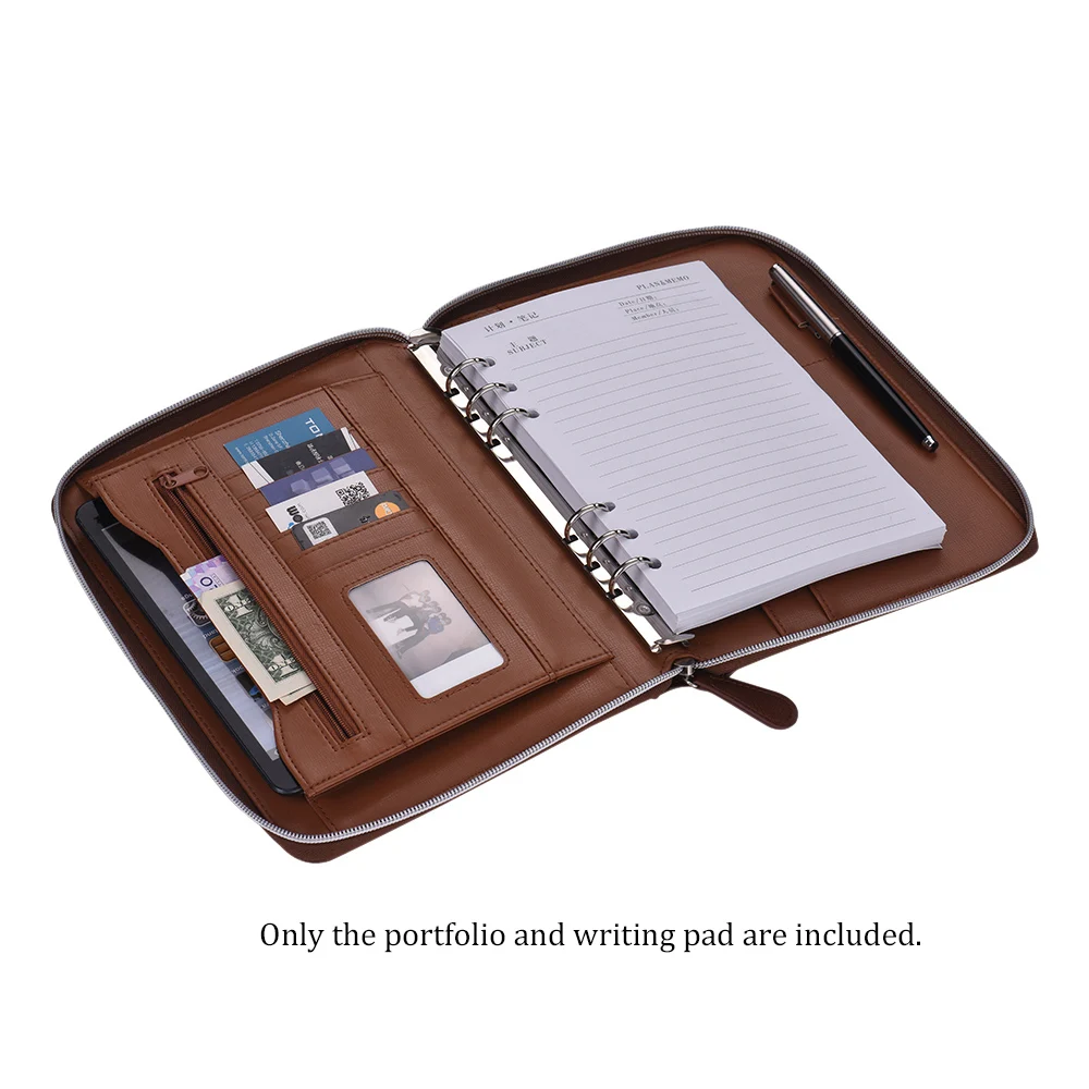 Из искусственной кожи Padfolio Бизнес Портфель держатель Органайзер папка для хранения документов с блокнотом 100 листов на молнии