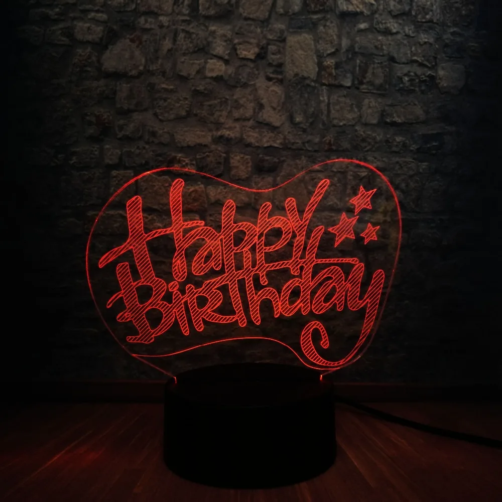Креативный 3D светодиодный USB светильник с надписью Happy Birthday Word 7 цветов прожекторы
