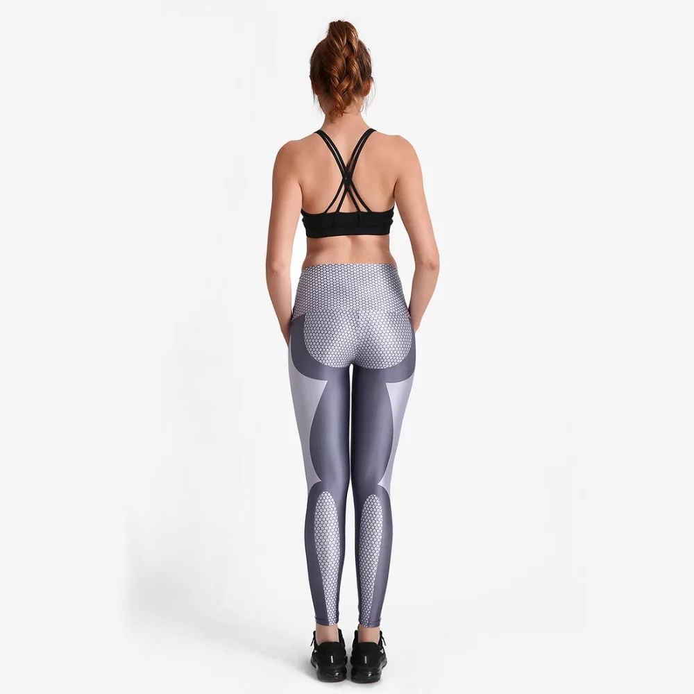 Maoxzon для женщин серый цифровой принт Athleisure фитнес обтягивающие леггинсы Йога