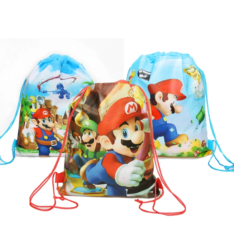 1 шт. мультфильм super mario bros тематическая вечеринка на день рождения подарки нетканый шнурок goodie сумки для детей для плавания школьные рюкзаки