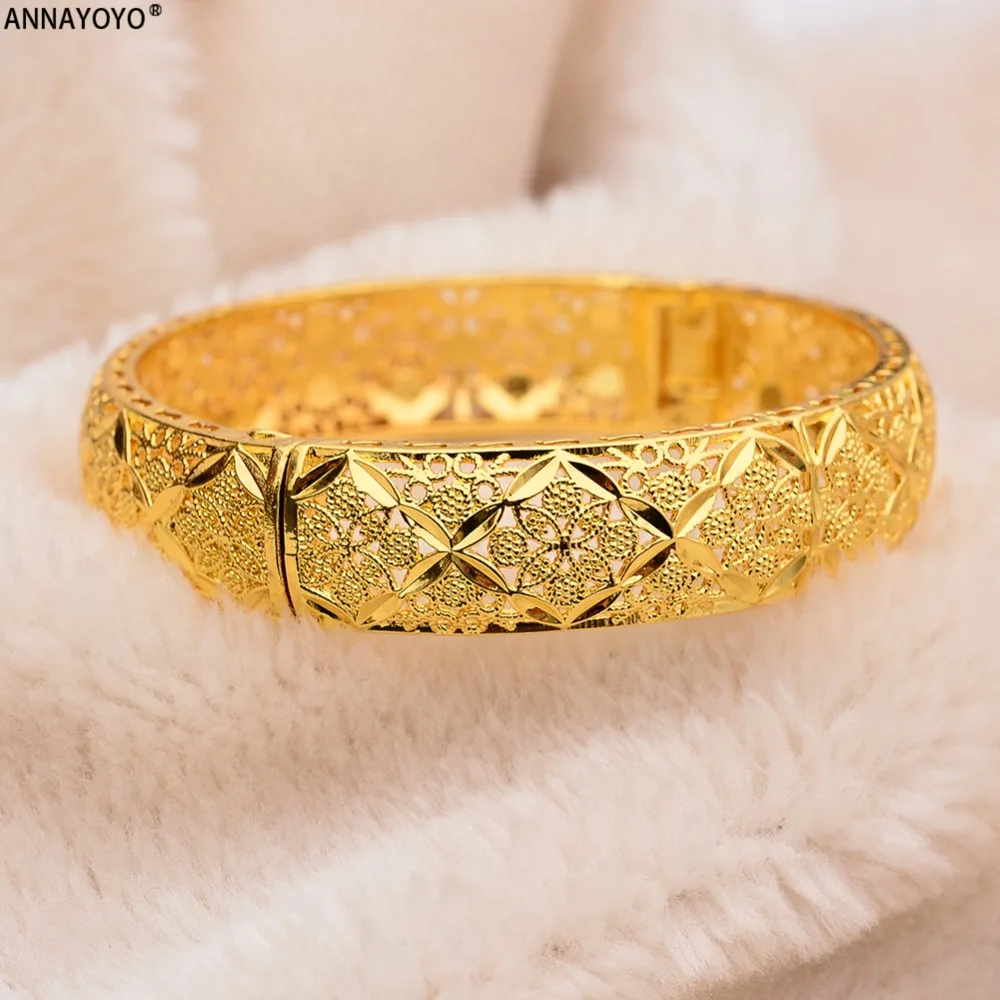 Annayoyo New Fashion lady Luxury Gold Color Jewelry Bangles Ethiopian African Women Dubai Bracelet Party wedding Gifts
