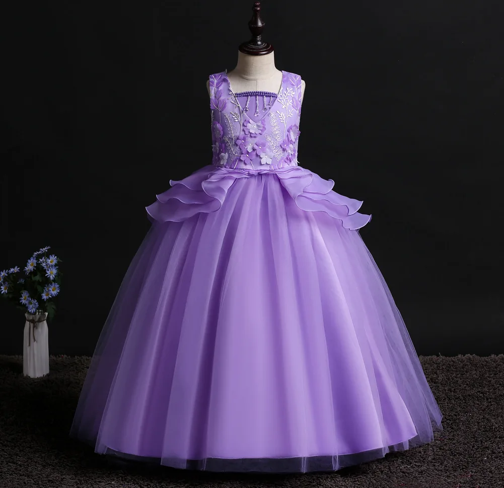5 6 8 To 15 Years Children Spring Summer Ball Clothing White Blue Lavender Kids Dresses for Girls Party Wear | Детская одежда и