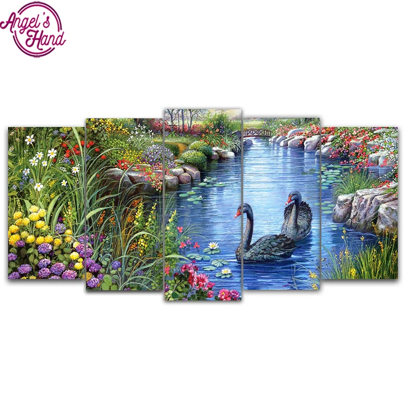 

5d diy square Diamond embroidery swan lake 5pcs Multi-picture Combination diamond painting Cross Stitch Rhinestone decoration