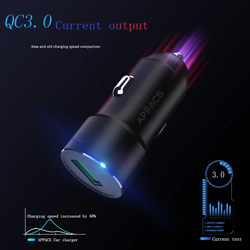 APPACS Car Charger Quick Charge 3.0 USB Fast for Xiaomi mi 9 iPhone X Xr 8 Huawei Samsung S9 S8 QC | Мобильные телефоны и