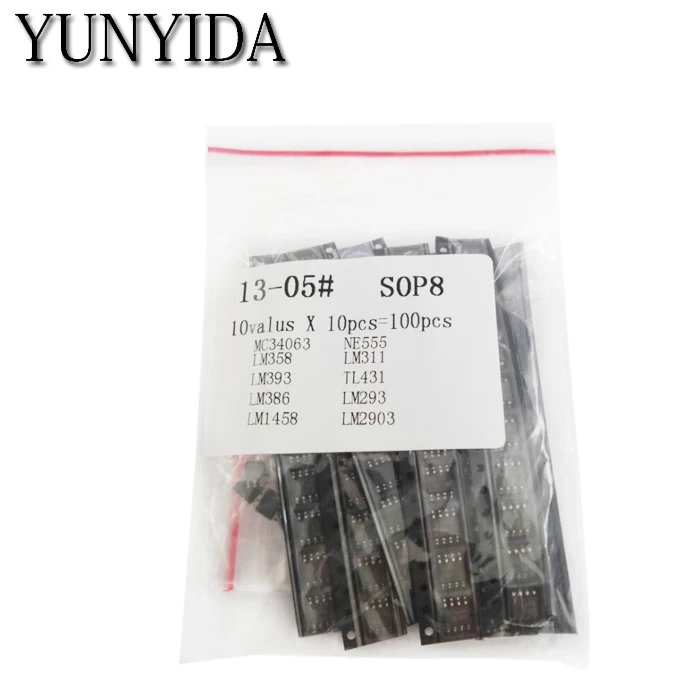 13 05 общего назначения SMD IC комплект MC34063 LM358 LM393 LM386 LM1458 NE555 LM311 TL431 LM293 LM2903 каждый 10 шт.