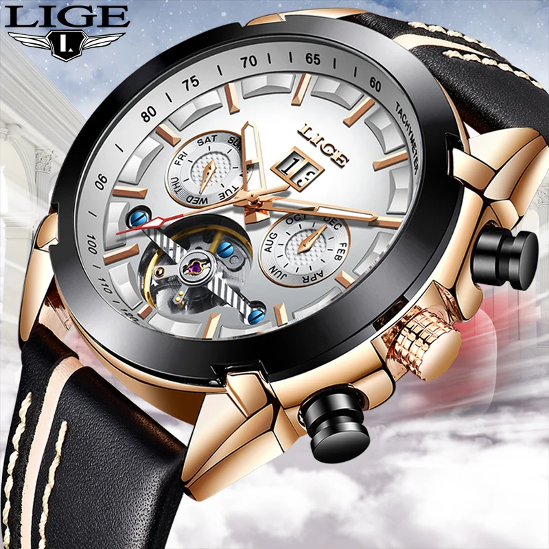 Top Brand LIGE 2019 New Fashion Mens Leisure Sport Mechanical Clock Watch Men Waterproof Automatic Mechanical Watch Reloj Hombre