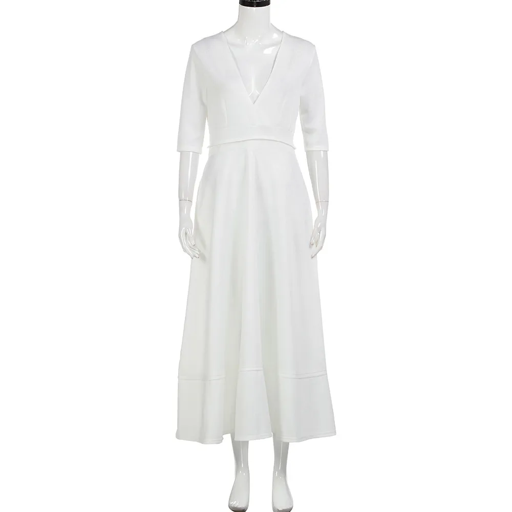 Sexy Deep V Neck Lady Dress Women's Vintage Long Gown Prom Ladies Ever Party Swing Dress Elegant Clothes For Spring A1