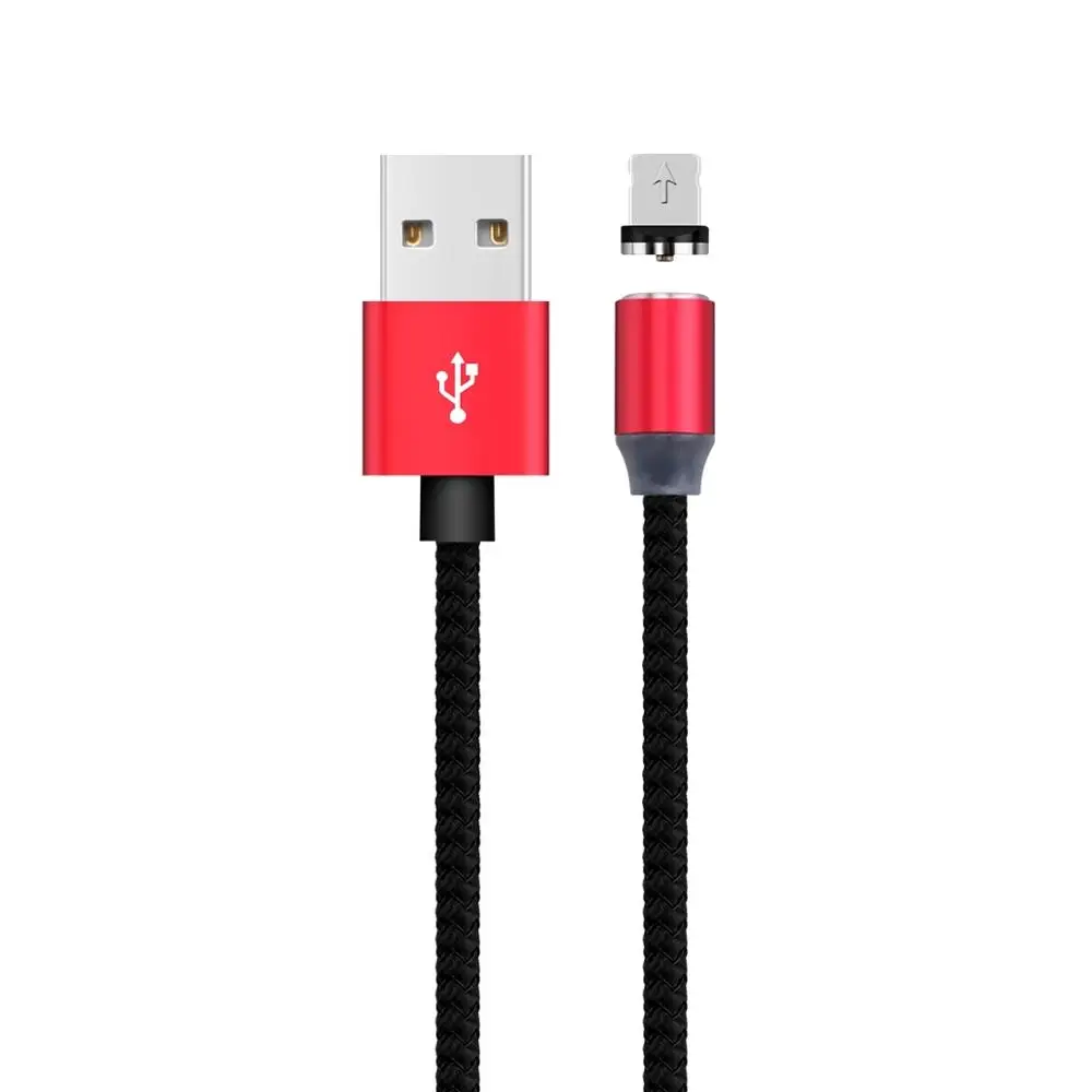 Светодиодный 360 градусов Круглый Магнитный адаптер USB Micro USB/type C/IOS кабель для быстрой зарядки для iPhone X 8 для samsung S8 Note 8 S6 S7 LG V - Цвет: Red for Apple IOS