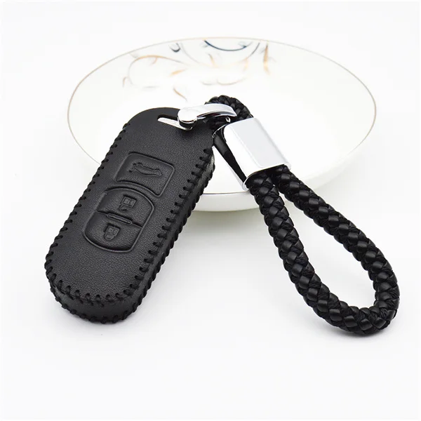 black 3 button Кожаный чехол для ключей для Mazda 2 3 6 Axela Atenza CX-5 CX5 CX-7 CX-9 Плетеный брелок - Название цвета: black 3 button