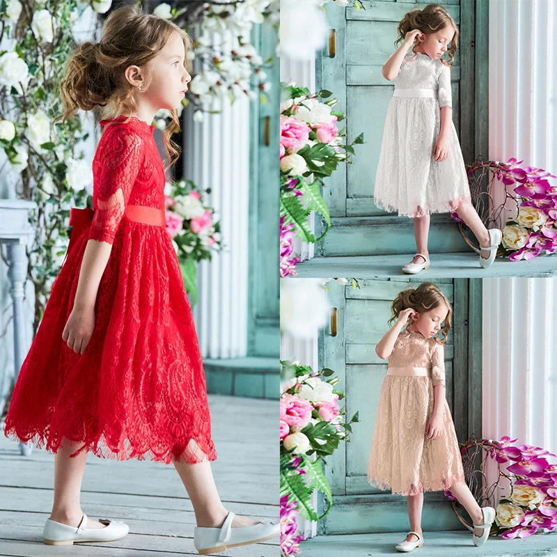 Baby Girls Dress Flower Lace Hollow Princess Costume Kids Dresses For Girl Summer Party Frocks Children Clothing 3-8Y | Детская одежда