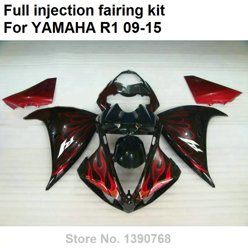 

Injection molding fairing body kit for Yamaha YZF R1 09 10 11 12 13 14 15 red flames black fairings set YZFR1 2009-2015 BN28