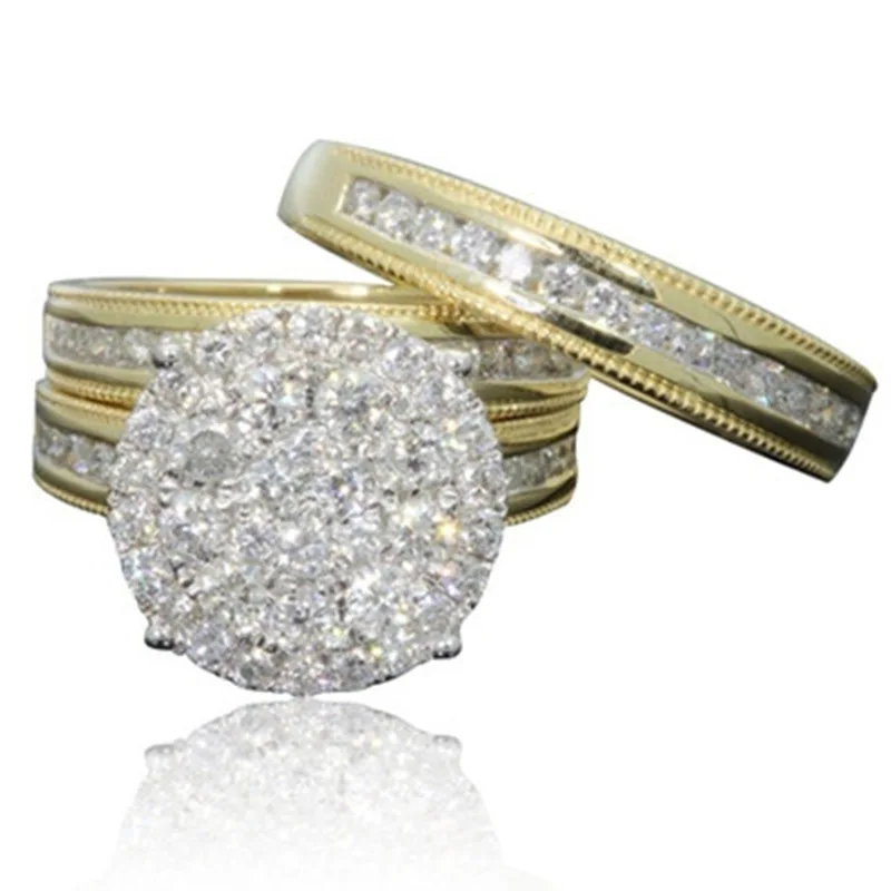 

Luxury Full Shiny Cubic Zircon Couple Ring Wedding Engagement Rings For Women Men 2pcs/set Anniversary Promise Ring for Lovers